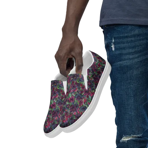 Velvet Night Garden on a Men's Slip-On Canvas Shoes
