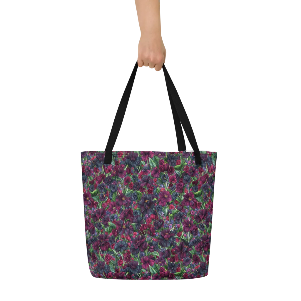 Velvet Night Garden on Large Tote Bag W/ Pocket — Front