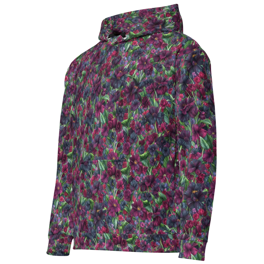 Velvet Night Garden on Cotton Hoodie — Left Front