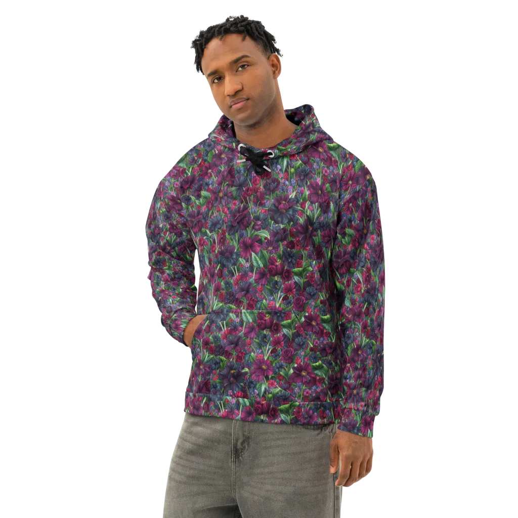 Velvet Night Garden on Cotton Hoodie — Left Front