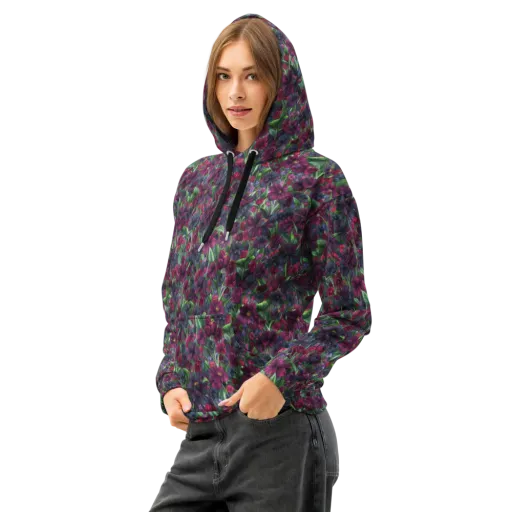 Velvet Night Garden on a Cotton Hoodie