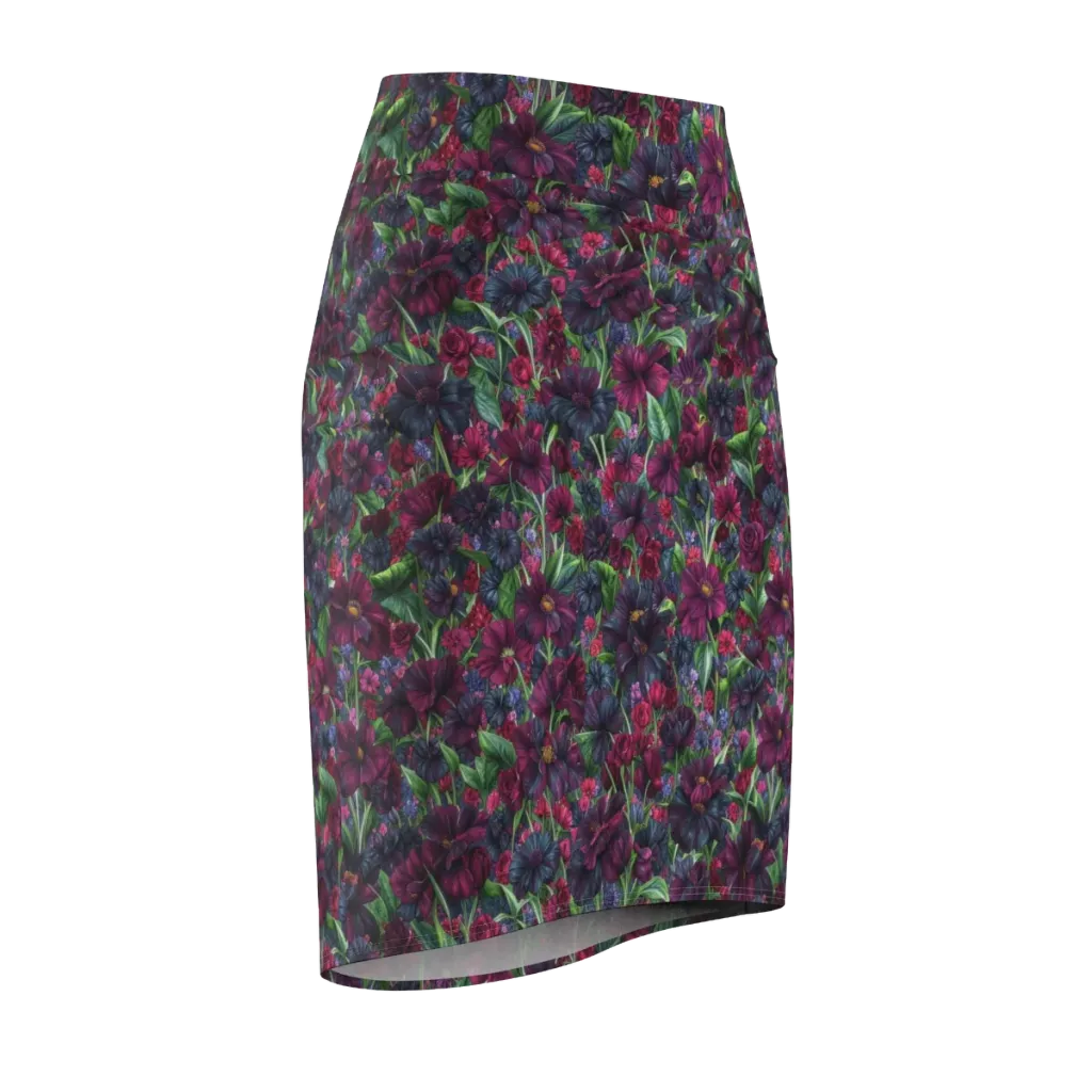 Velvet Night Garden on Pencil Skirt — Front Side