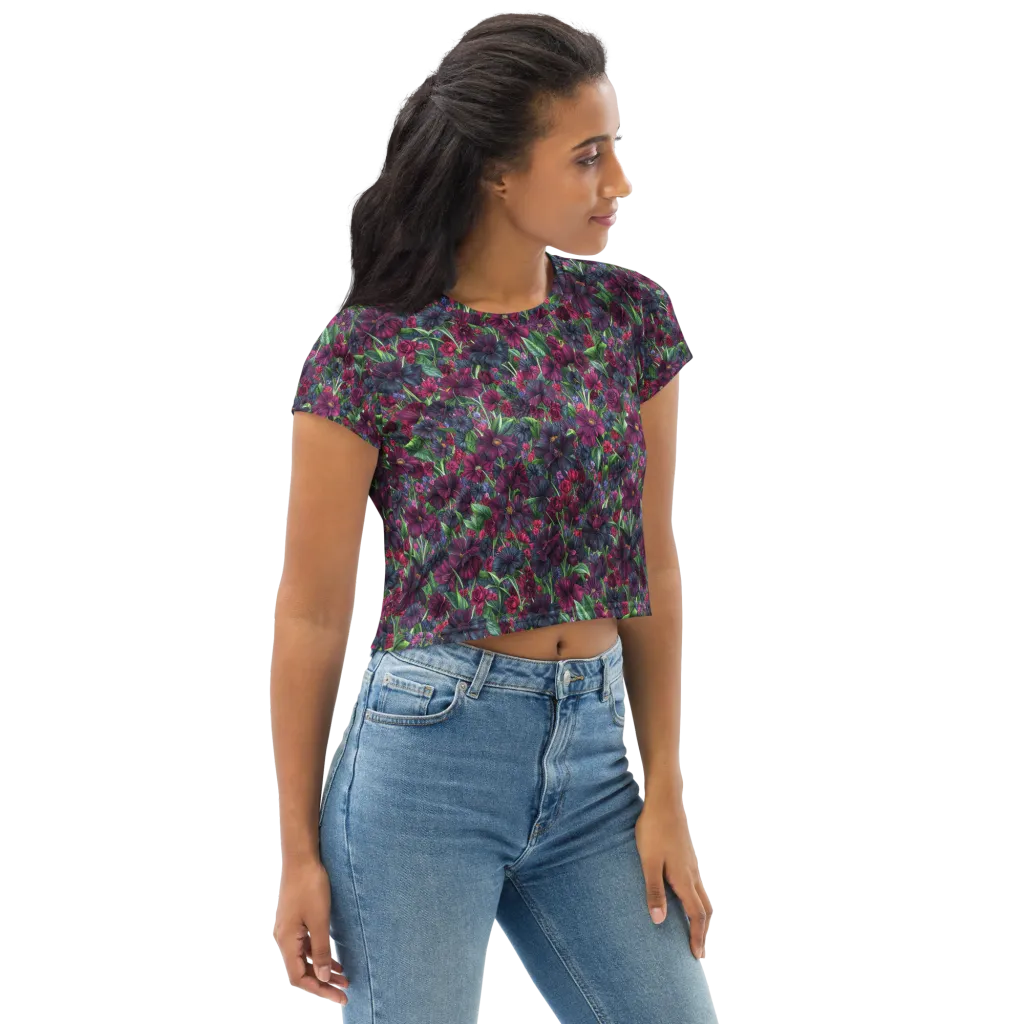 Velvet Night Garden on Crop Tee — Right Front