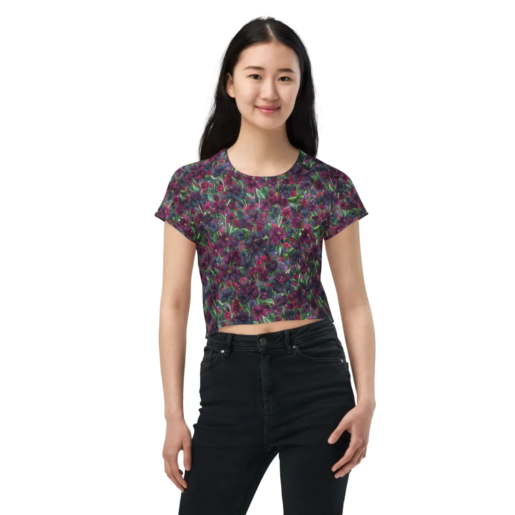 Velvet Night Garden on Crop Tee — Front