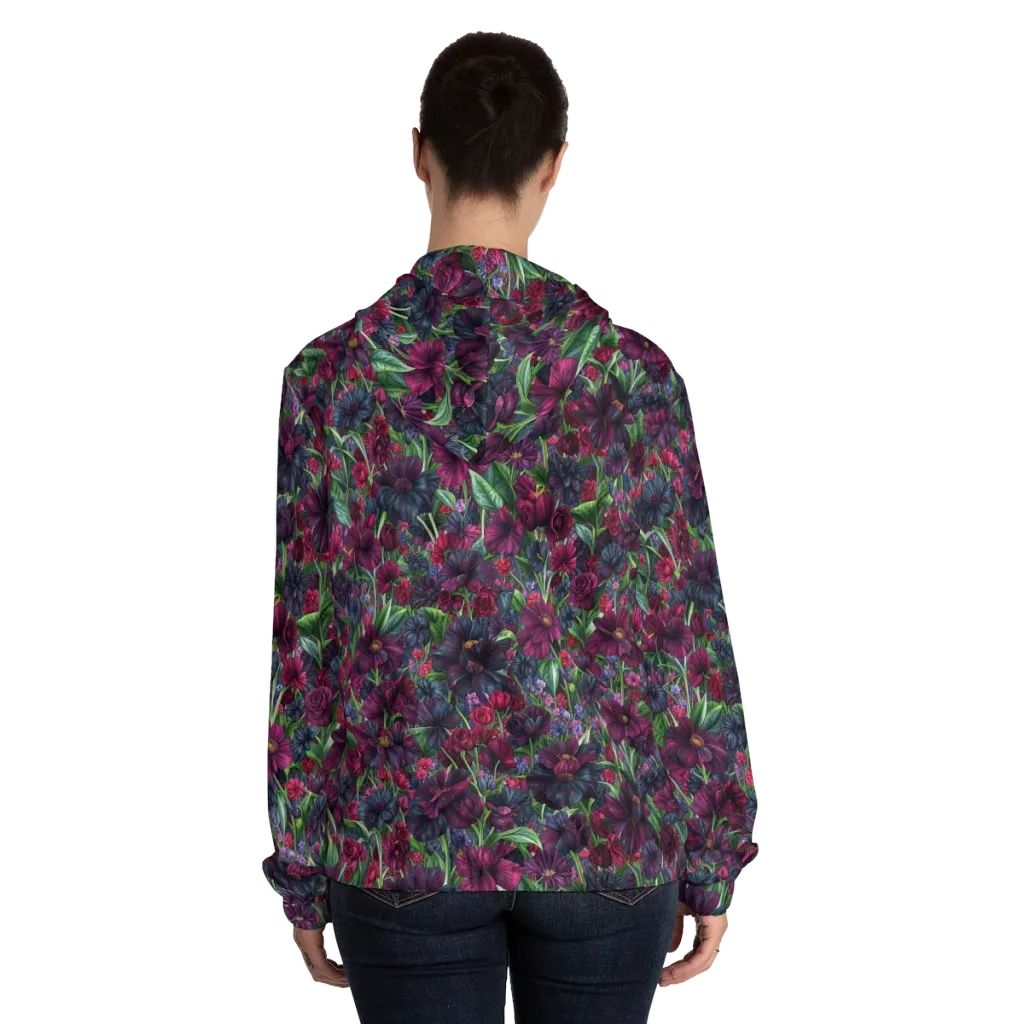 Velvet Night Garden on Women's Full-Zip Hoodie — Back On Person