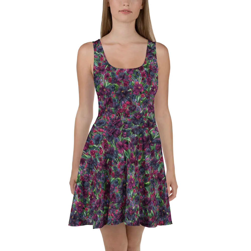 Velvet Night Garden on Skater Dress — Front