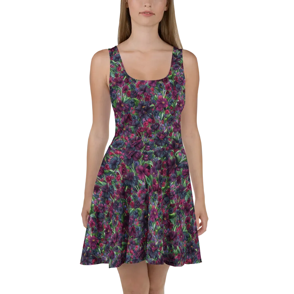 Velvet Night Garden on Skater Dress — Front