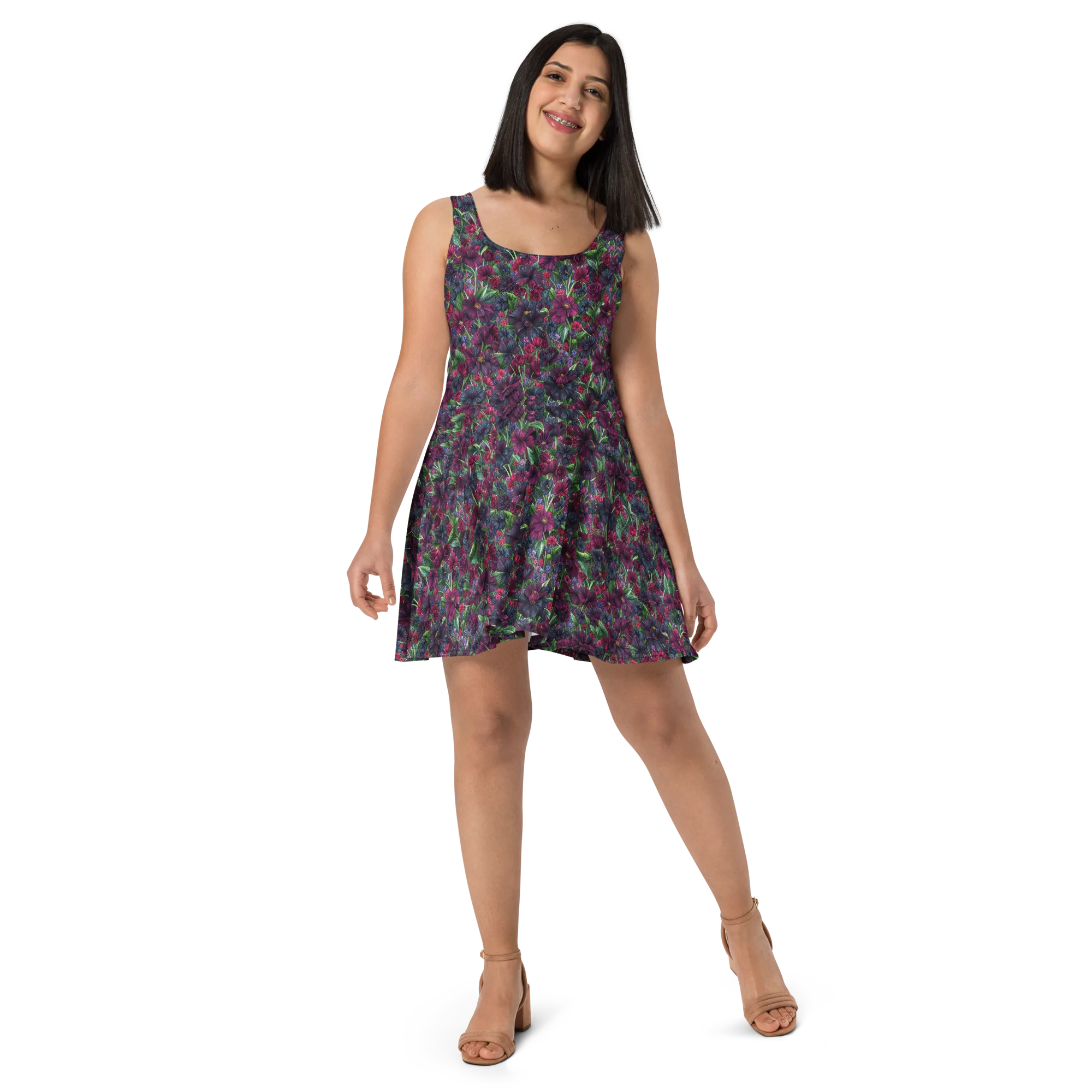Velvet Night Garden on Skater Dress — Front