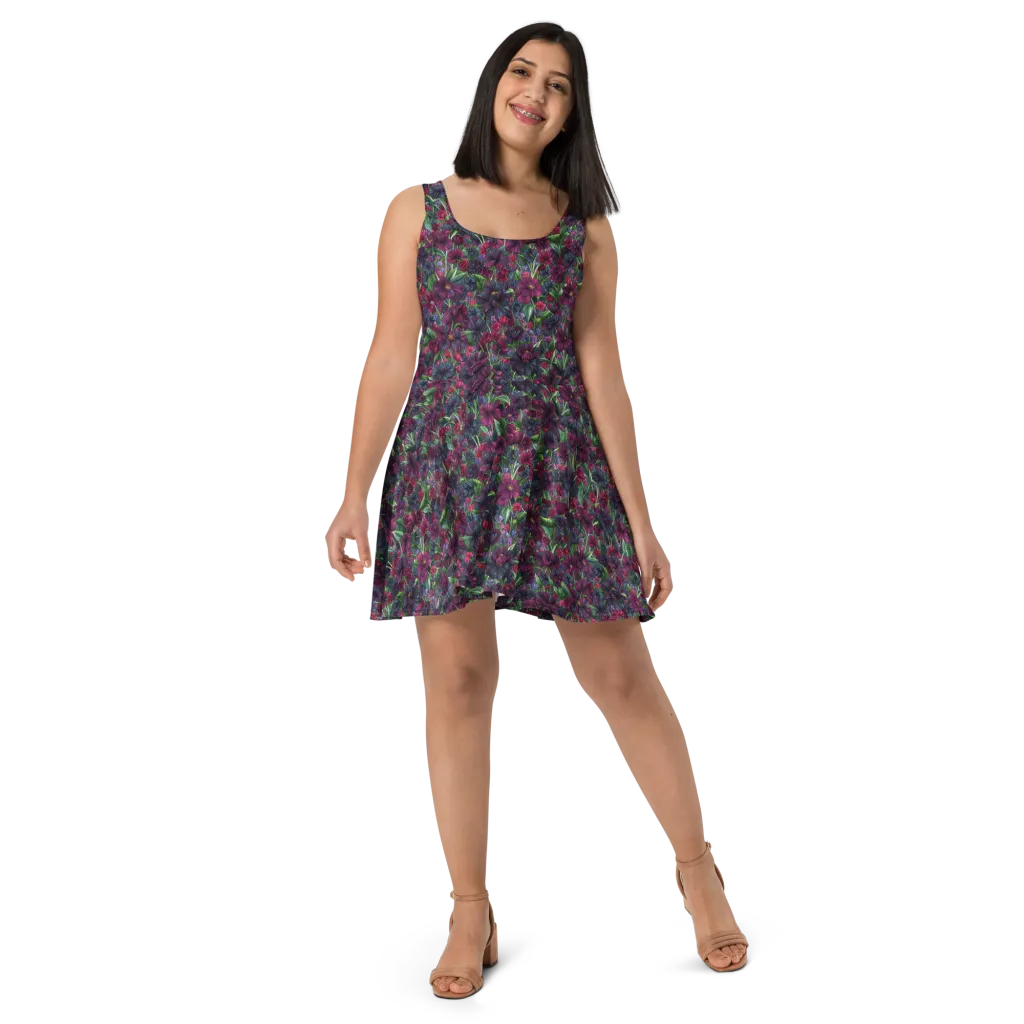 Velvet Night Garden on Skater Dress — Front