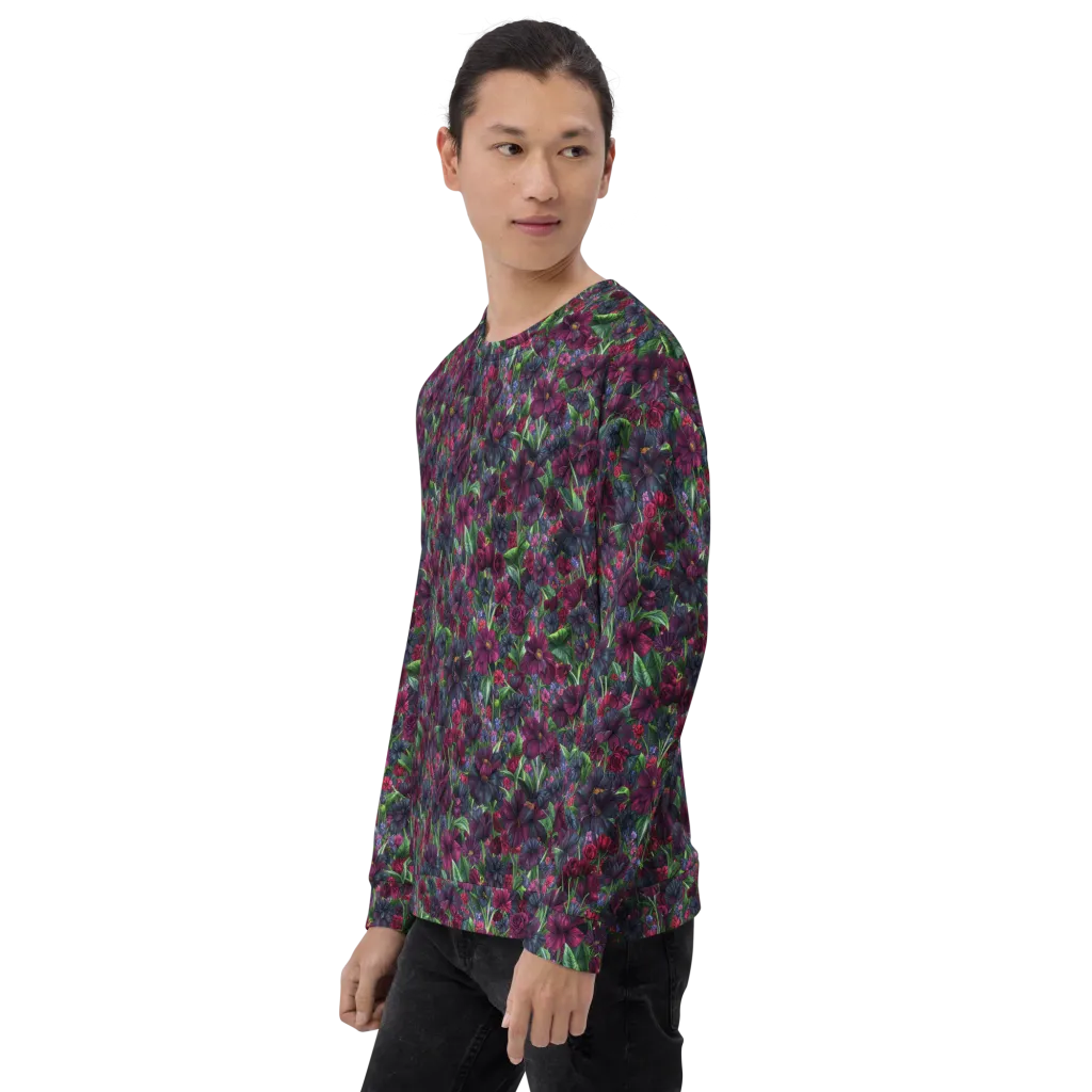 Velvet Night Garden on Sweatshirt — Left Front