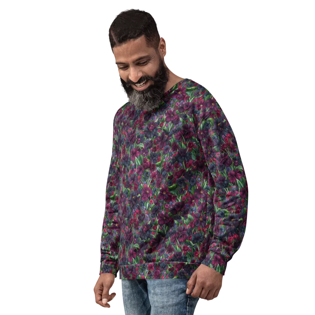 Velvet Night Garden on Sweatshirt — Left Front