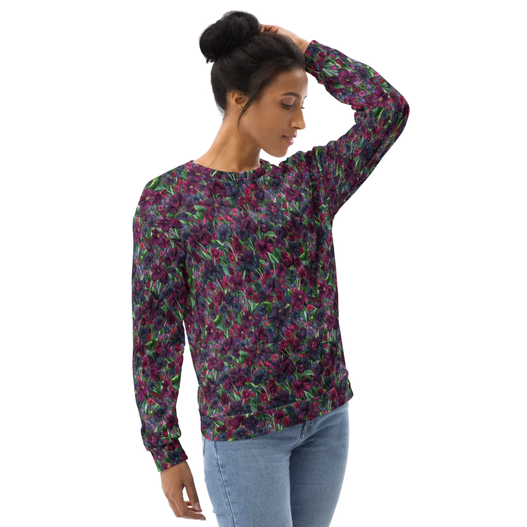 Velvet Night Garden on Sweatshirt — Right Front