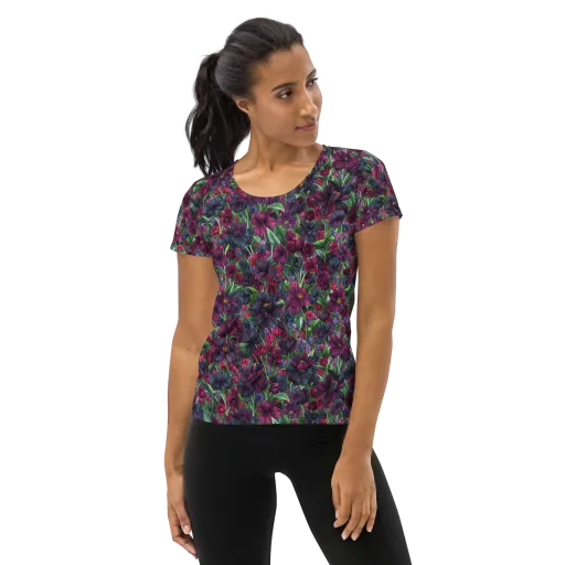 Velvet Night Garden on a Women's Athletic T-Shirt