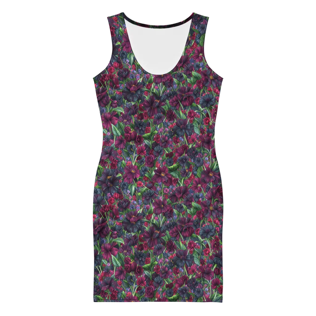 Velvet Night Garden on Bodycon Dress — Front