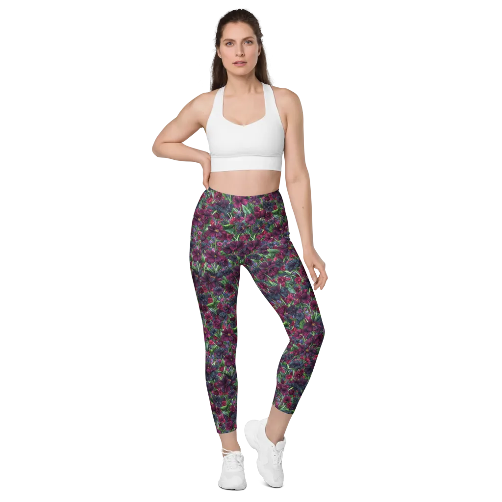 Velvet Night Garden on Leggings with Pockets — Front