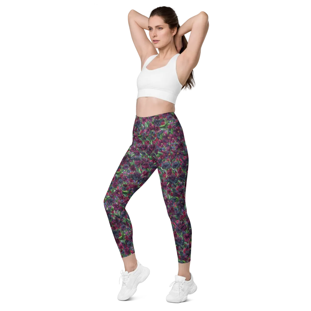 Velvet Night Garden on Leggings with Pockets — Left Front