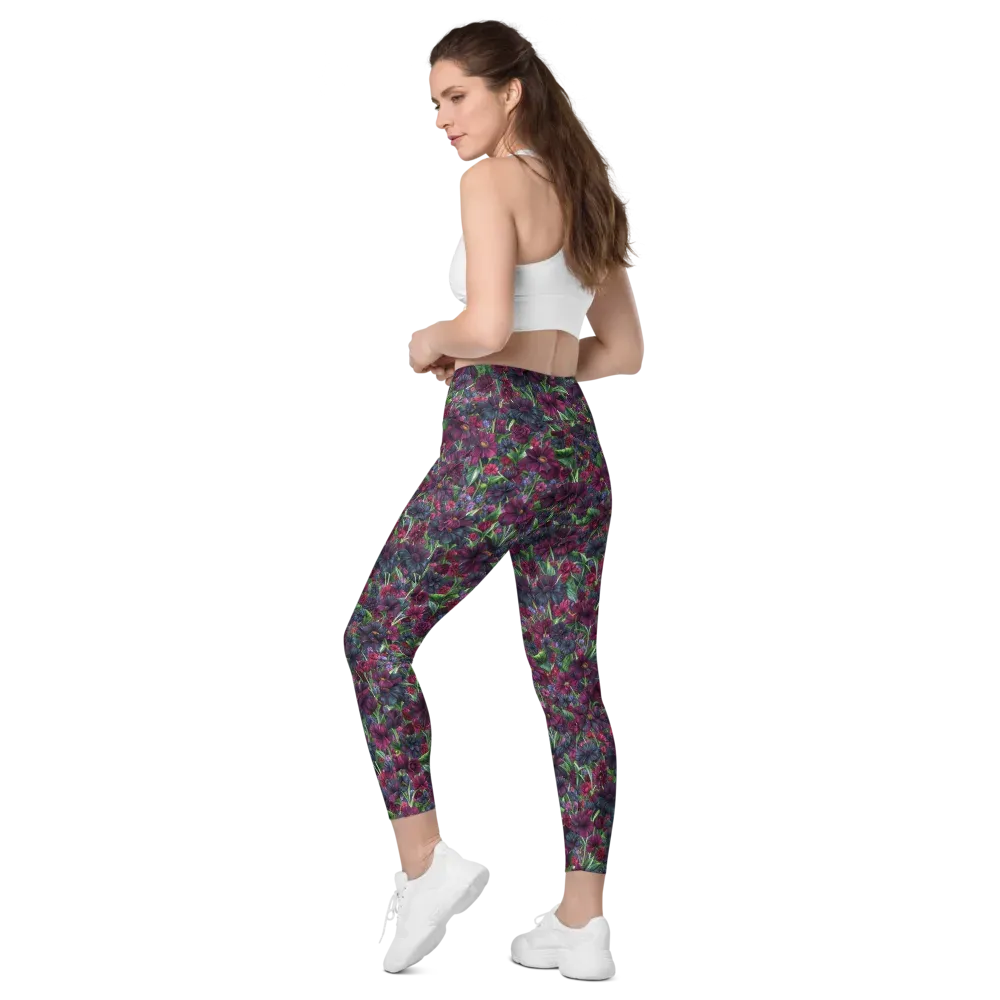 Velvet Night Garden on Leggings with Pockets — Left Back