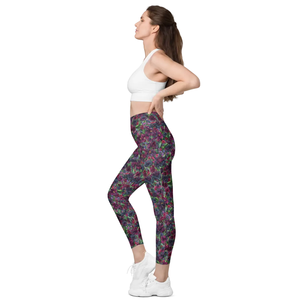 Velvet Night Garden on Leggings with Pockets — Left