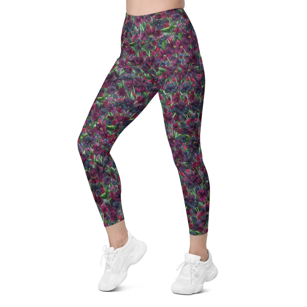 Velvet Night Garden on Leggings with Pockets — Left Front