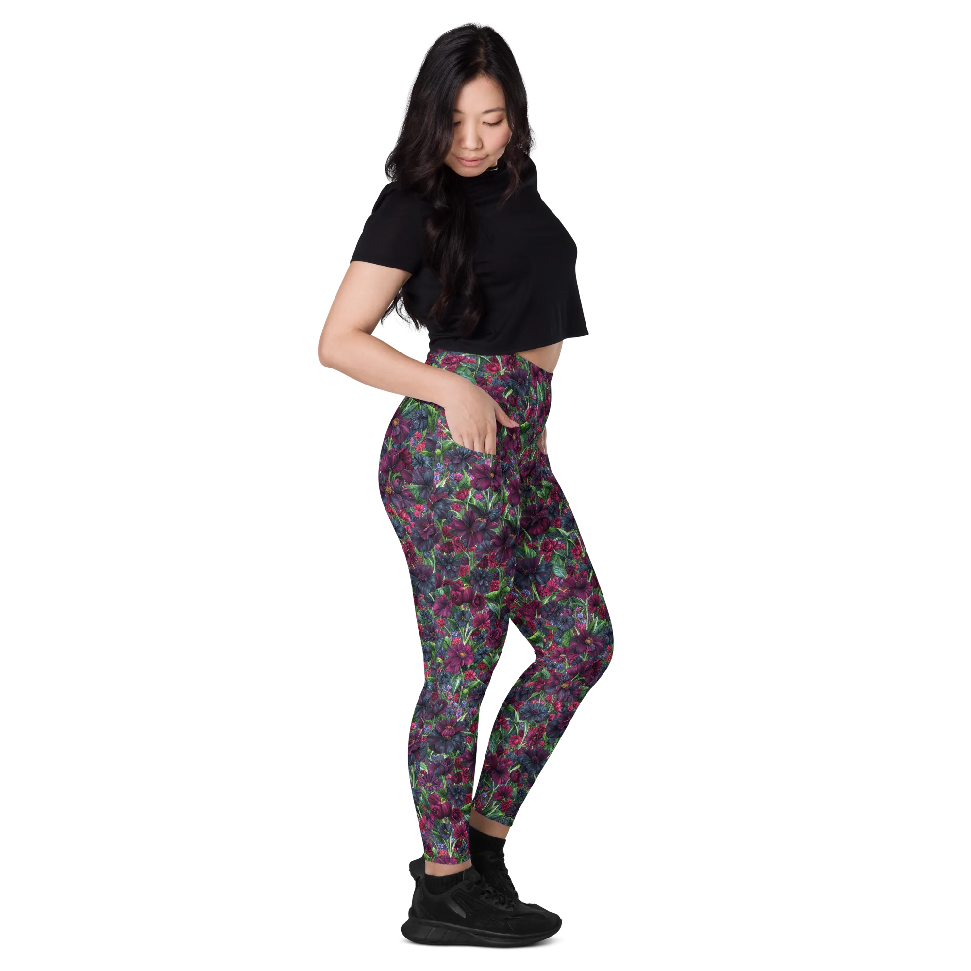 Velvet Night Garden on Leggings with Pockets — Right