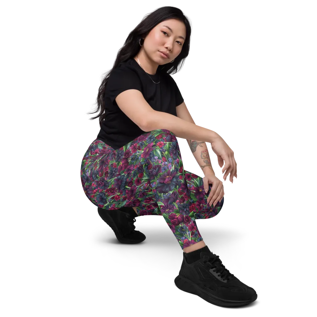 Velvet Night Garden on Leggings with Pockets — Right Front