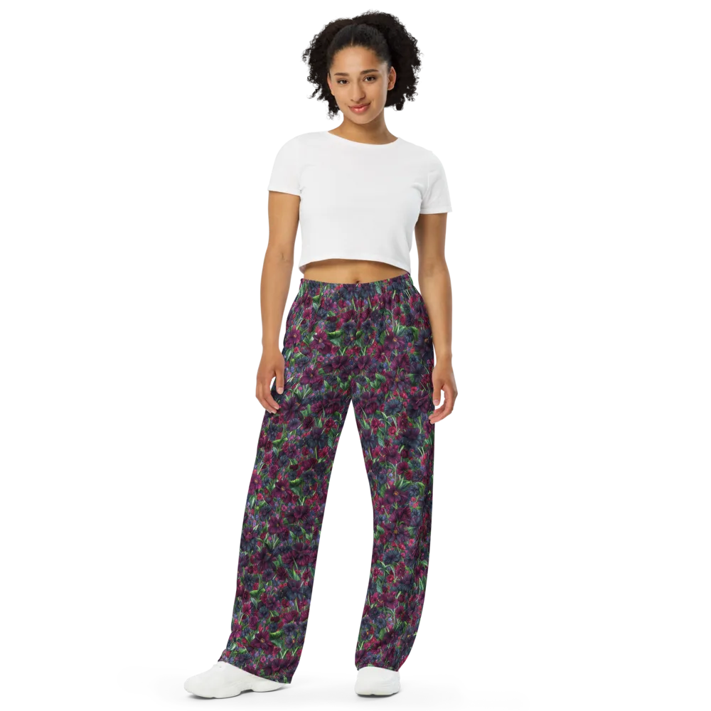 Velvet Night Garden on Wide-Leg Pants — Front