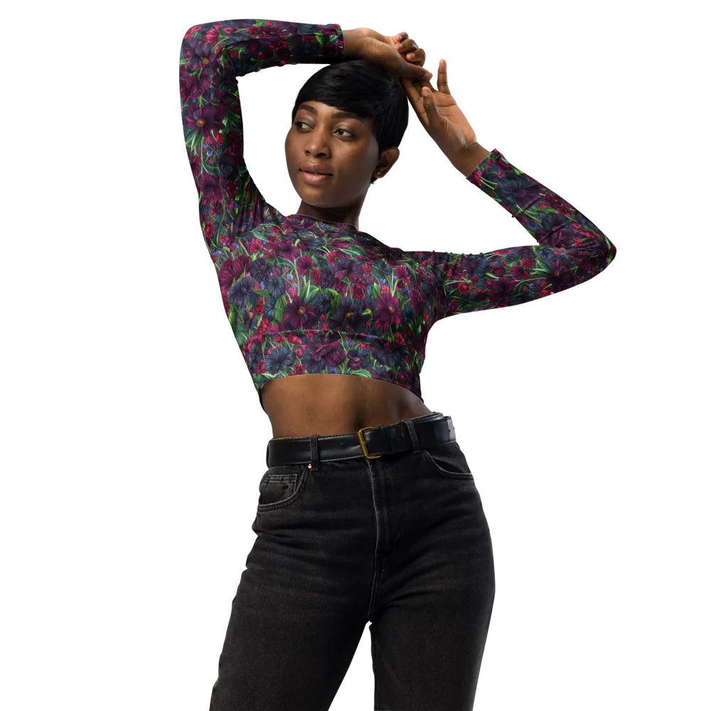 Velvet Night Garden on Long Sleeve Crop Top — Front