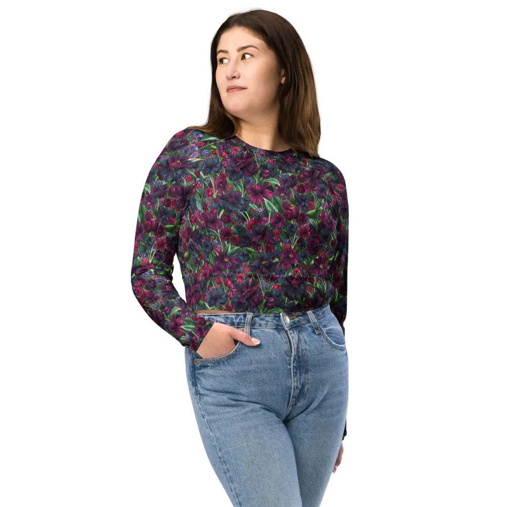 Velvet Night Garden on Long Sleeve Crop Top — Front