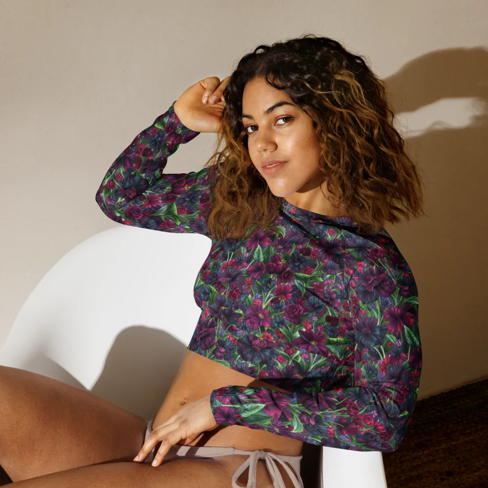 Velvet Night Garden on Long Sleeve Crop Top — Left Front
