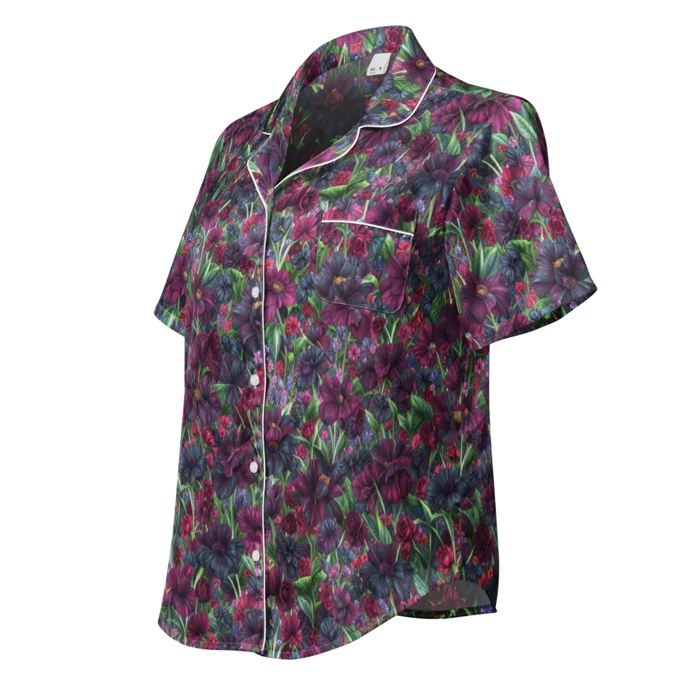 Velvet Night Garden on Women's Short Sleeve Pajama Top — Left Front