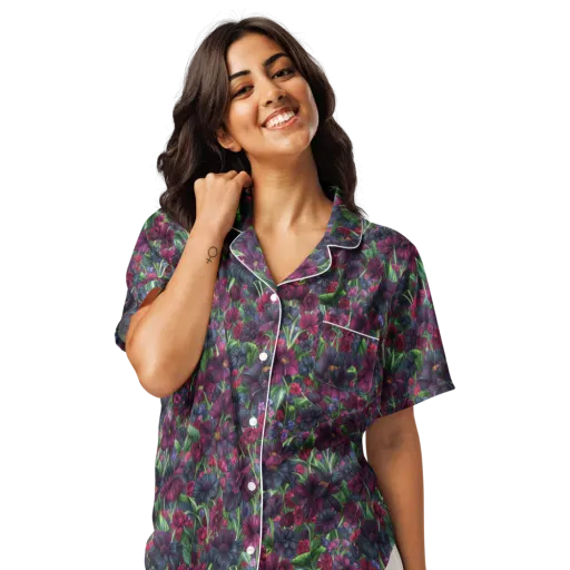 Velvet Night Garden on a Women's Short Sleeve Pajama Top