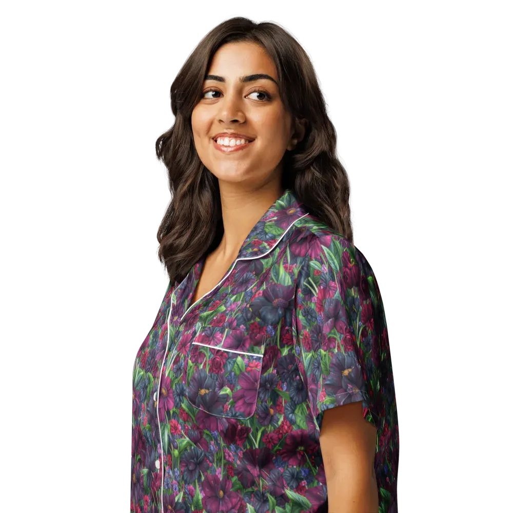 Velvet Night Garden on Women's Short Sleeve Pajama Top — Left Front