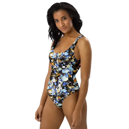 Sapphire Static on a One-Piece Swimsuit