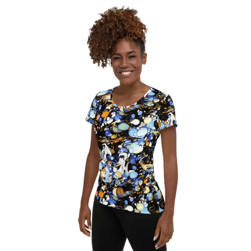 Sapphire Static on a Women's Athletic T-Shirt
