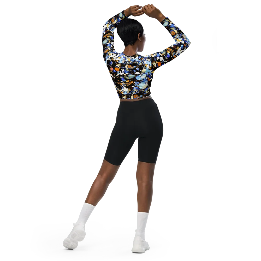 Sapphire Static on Long Sleeve Crop Top — Back