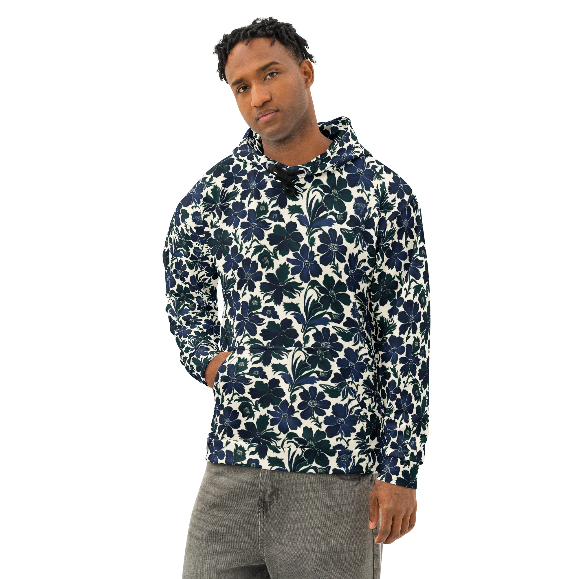 Nocturne Florals on Cotton Hoodie — Left Front