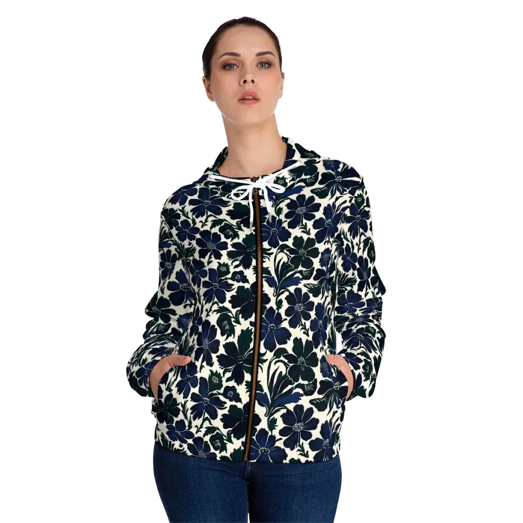 Nocturne Florals on Women's Full-Zip Hoodie — Front On Person