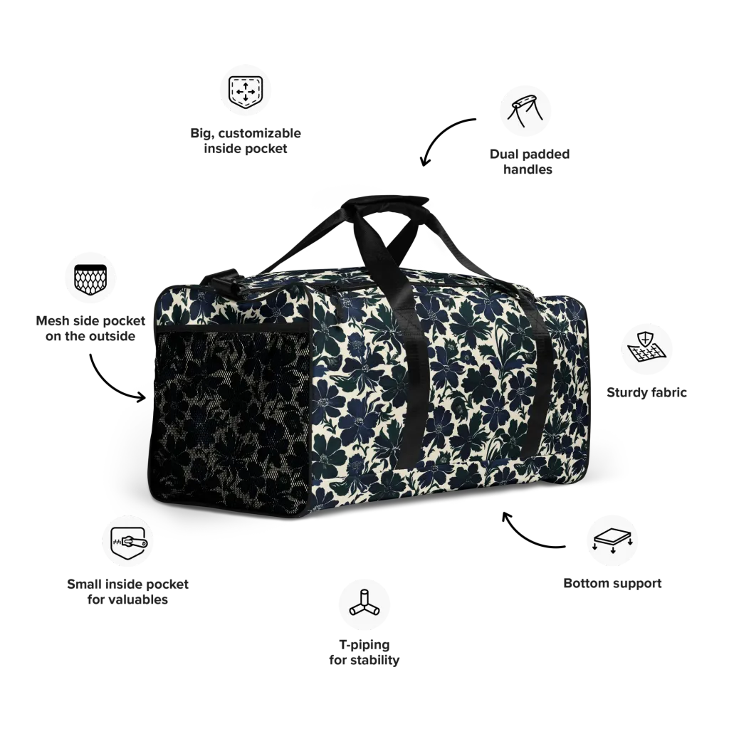 Nocturne Florals on Duffle Bag — Right Front