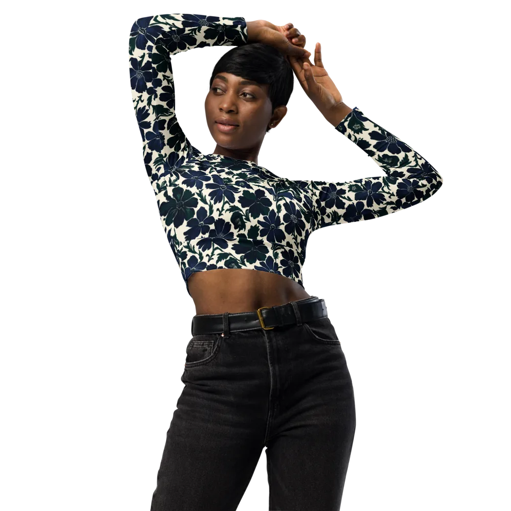 Nocturne Florals on Long Sleeve Crop Top — Front