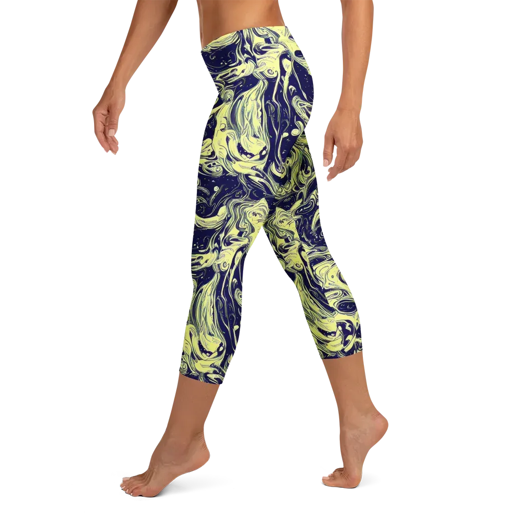Midnight Marbles on Capri Leggings — Left
