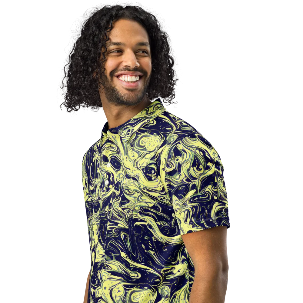Midnight Marbles on Men's Slim Fit Polo Shirt — Left Front