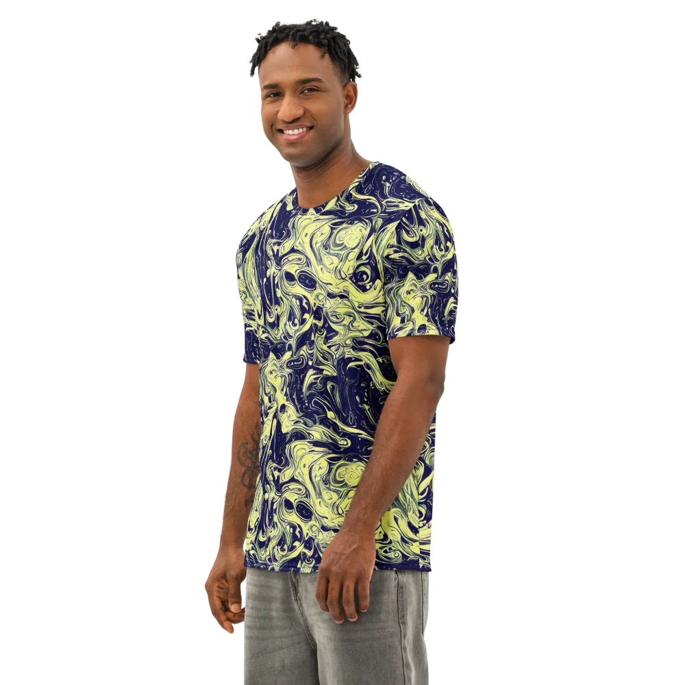 Midnight Marbles on Men's Cotton Crew Neck T-Shirt — Left Front