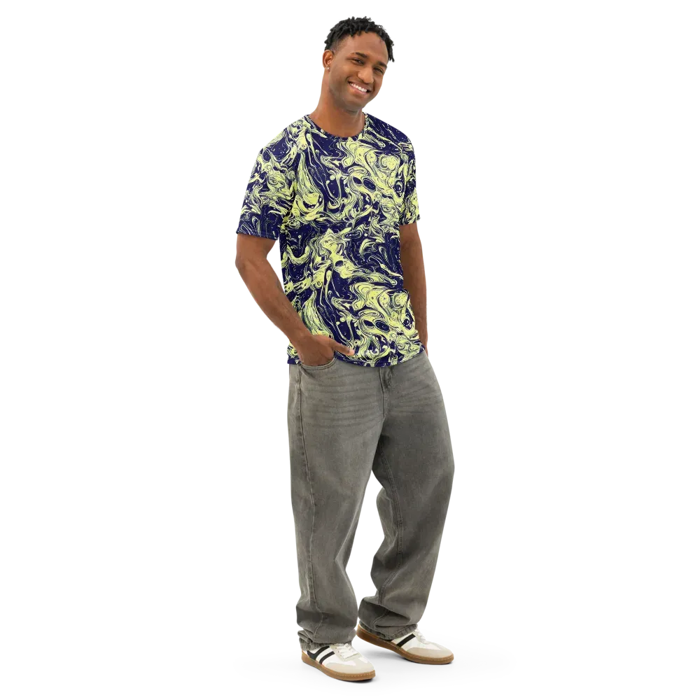 Midnight Marbles on Men's Cotton Crew Neck T-Shirt — Right Front