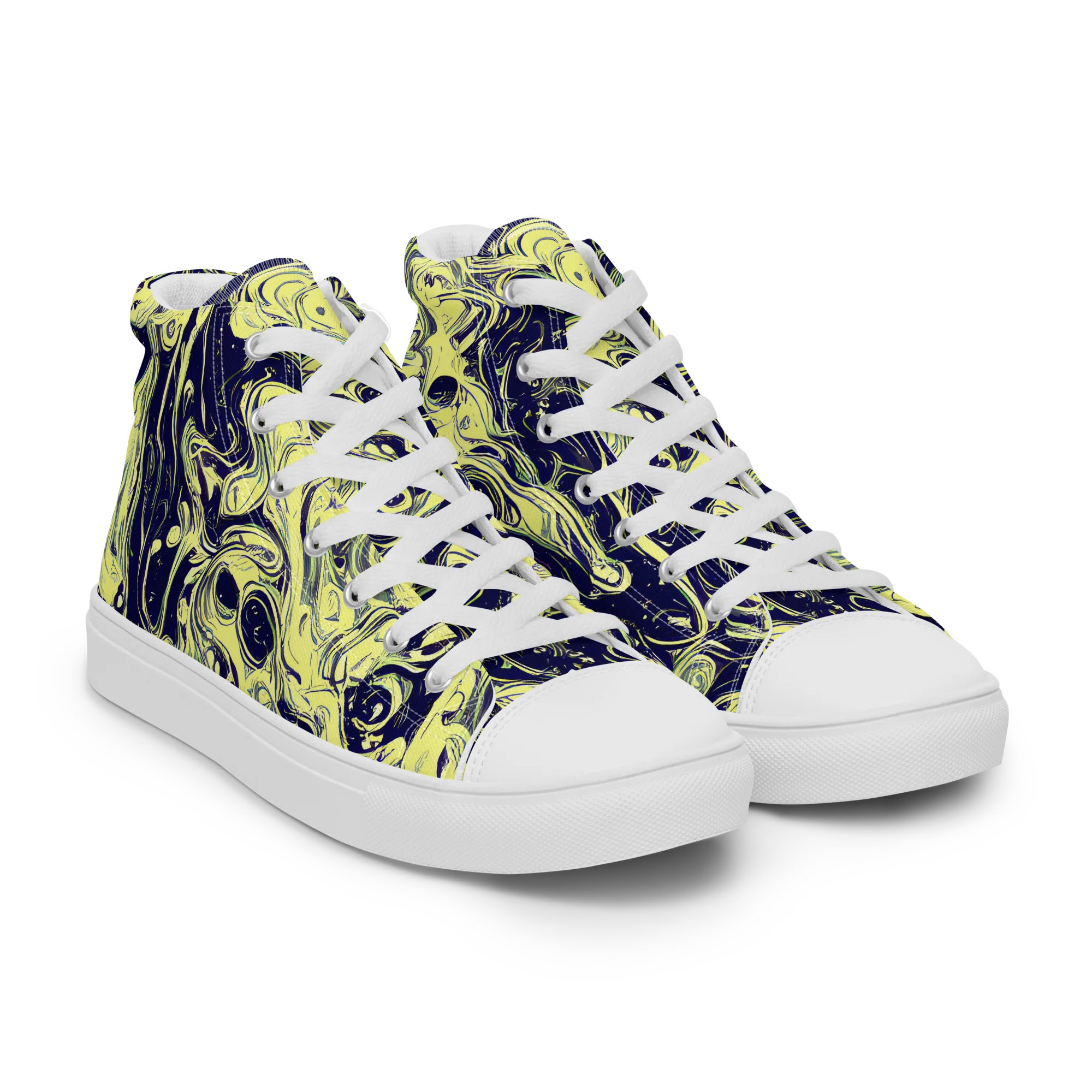 Midnight Marbles on Men's High Top Canvas Shoes — Right Front