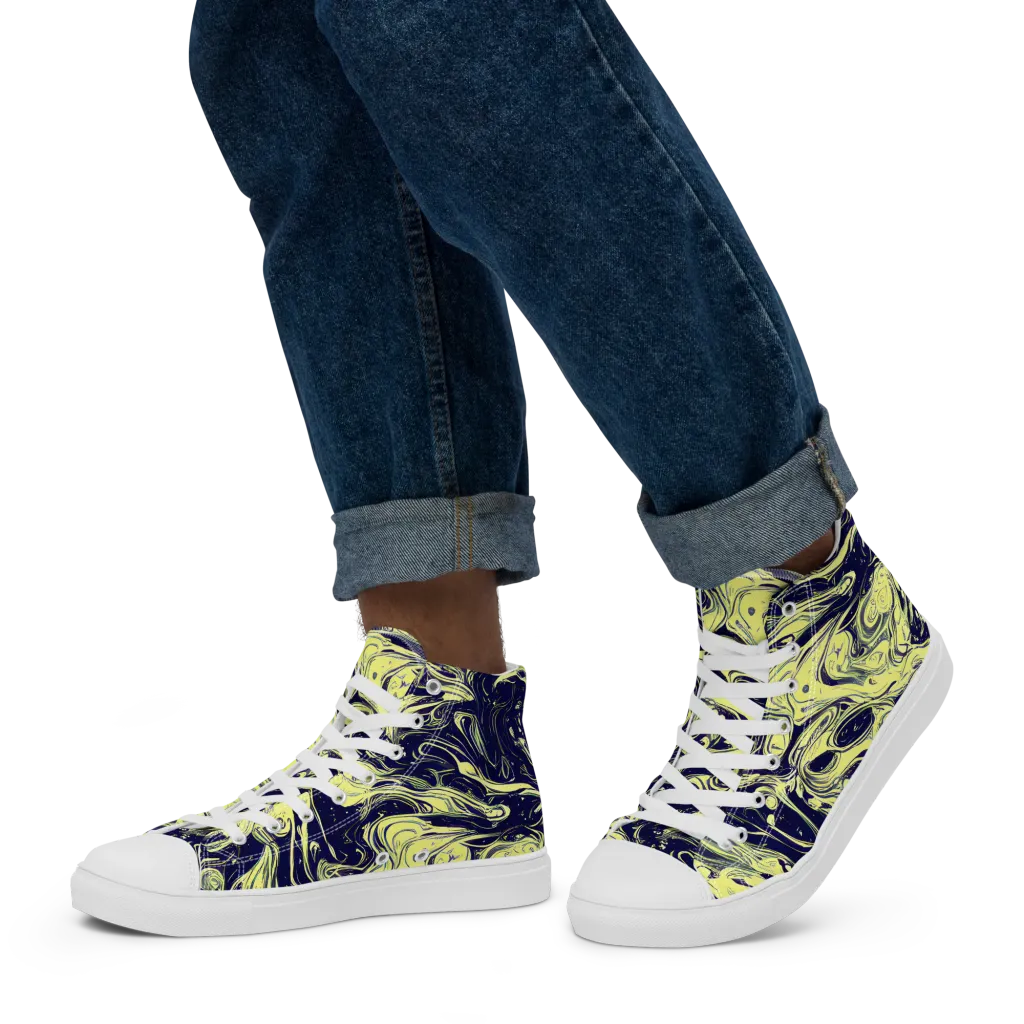 Midnight Marbles on Men's High Top Canvas Shoes — Left