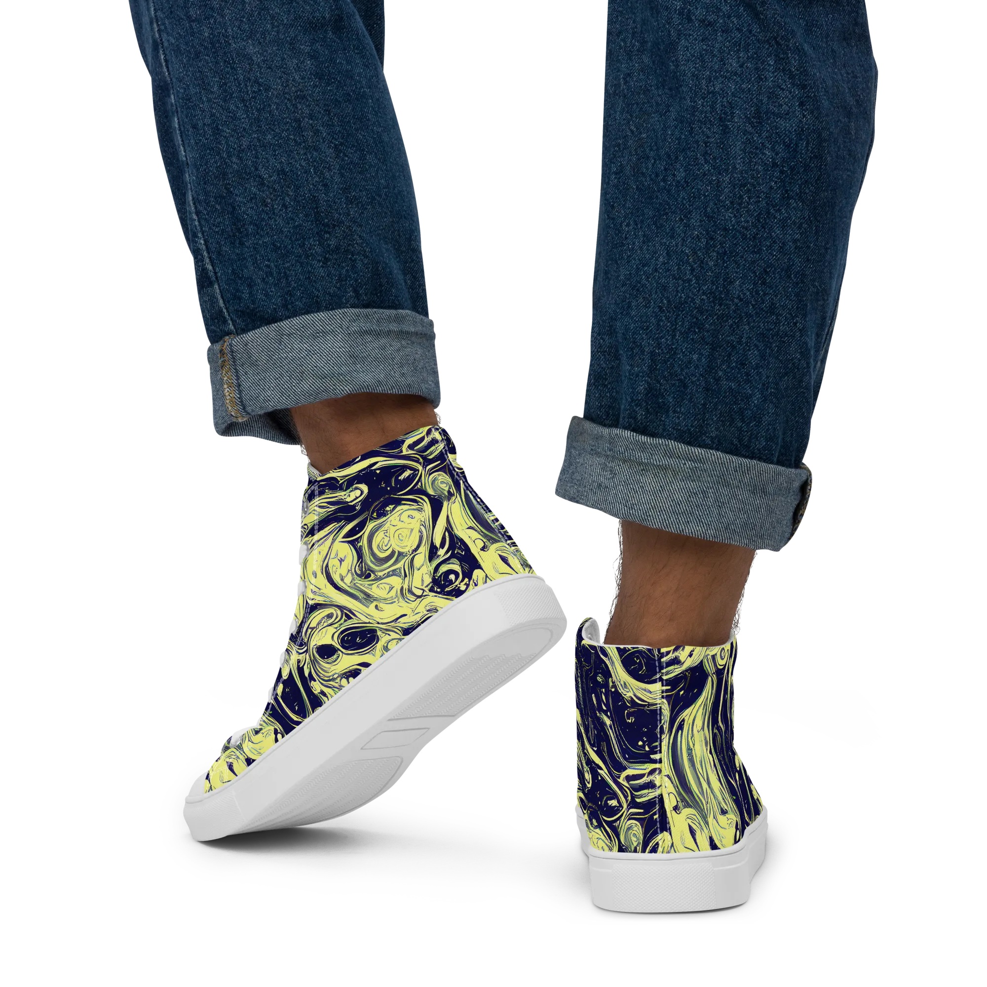Midnight Marbles on Men's High Top Canvas Shoes — Back