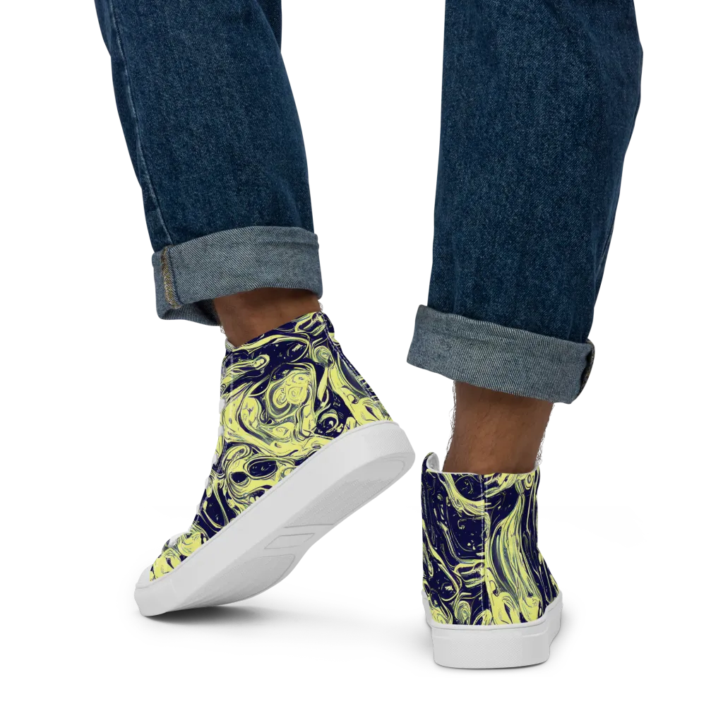 Midnight Marbles on Men's High Top Canvas Shoes — Back