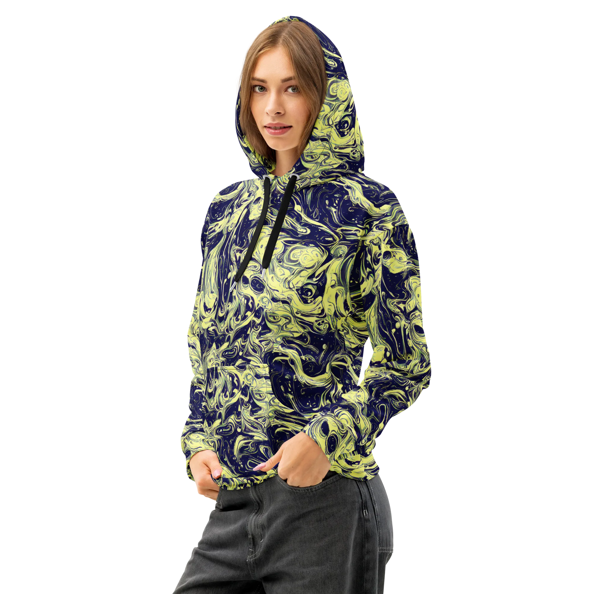 Midnight Marbles on Cotton Hoodie — Left Front