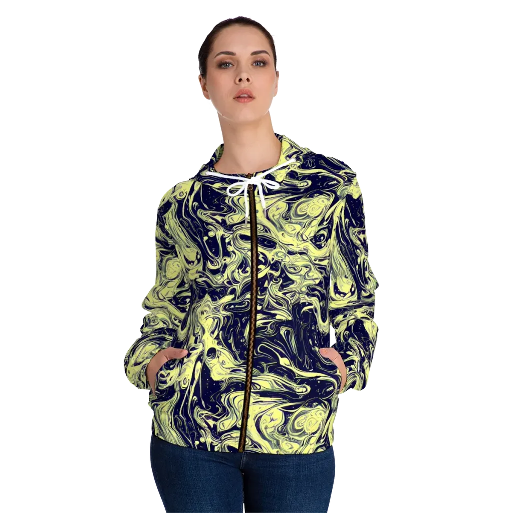Midnight Marbles on Women's Full-Zip Hoodie — Front On Person