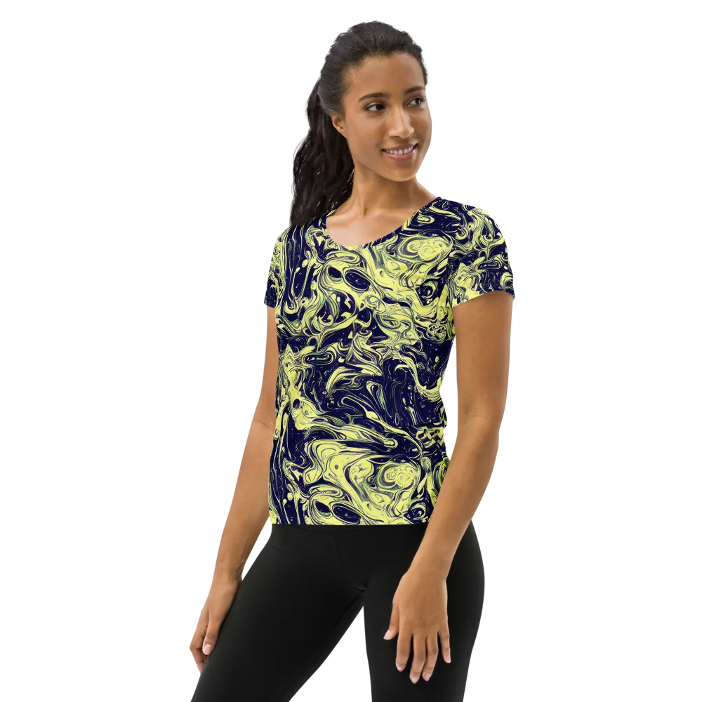 Midnight Marbles on Women's Athletic T-Shirt — Left